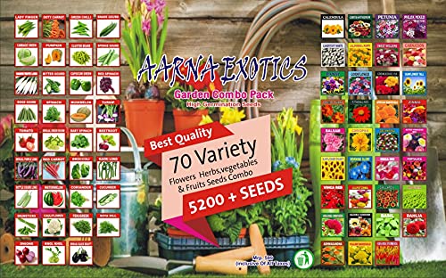 aarna exotics 70 variety flowers, herbs vegetables & fruits seeds combo 5200+seeds