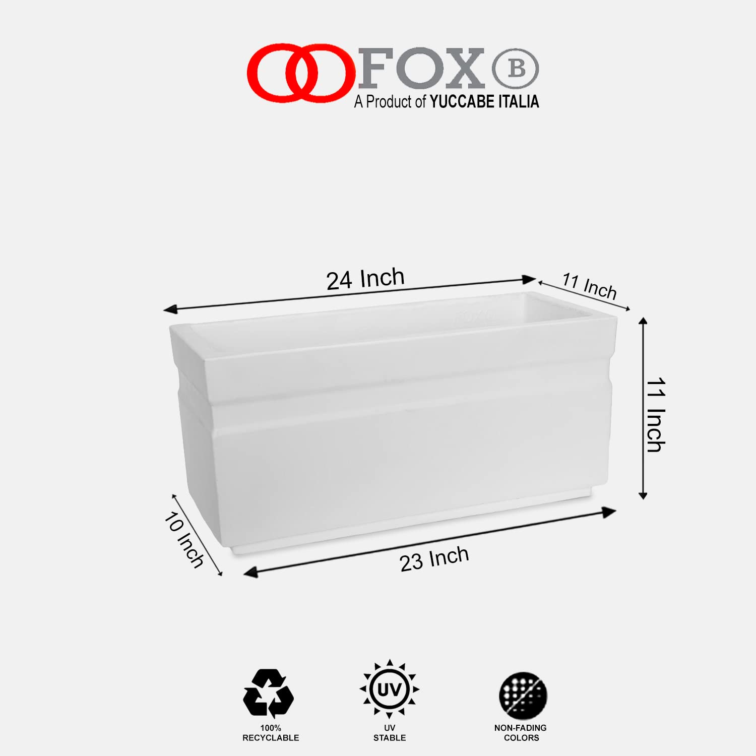 yuccabe italia fox b gt 24 inches white rectangular german plastic polymer planter flower pot suitable for home garden indoor and outdoor