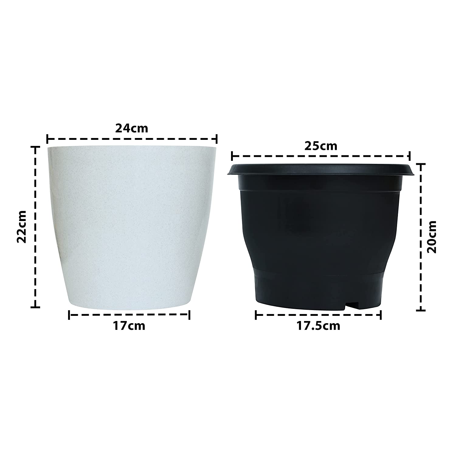 livzing 10 inch self watering planter pots plastic,virgin plastic pots for plants,modern plant pot,outer colored pot and inner black pot,flower pots for indoor/outdoor/balcony,white pack of 5