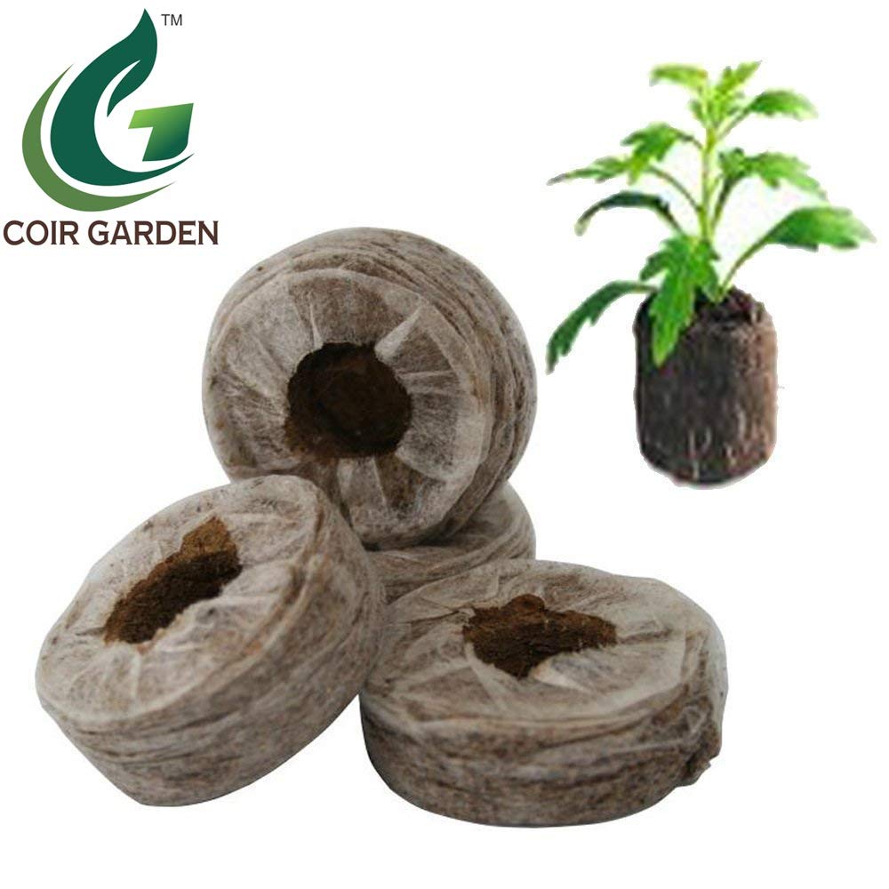 coir garden coir fiber seed germination kit, natural brown, 4x4x1 cm, 100 piece.