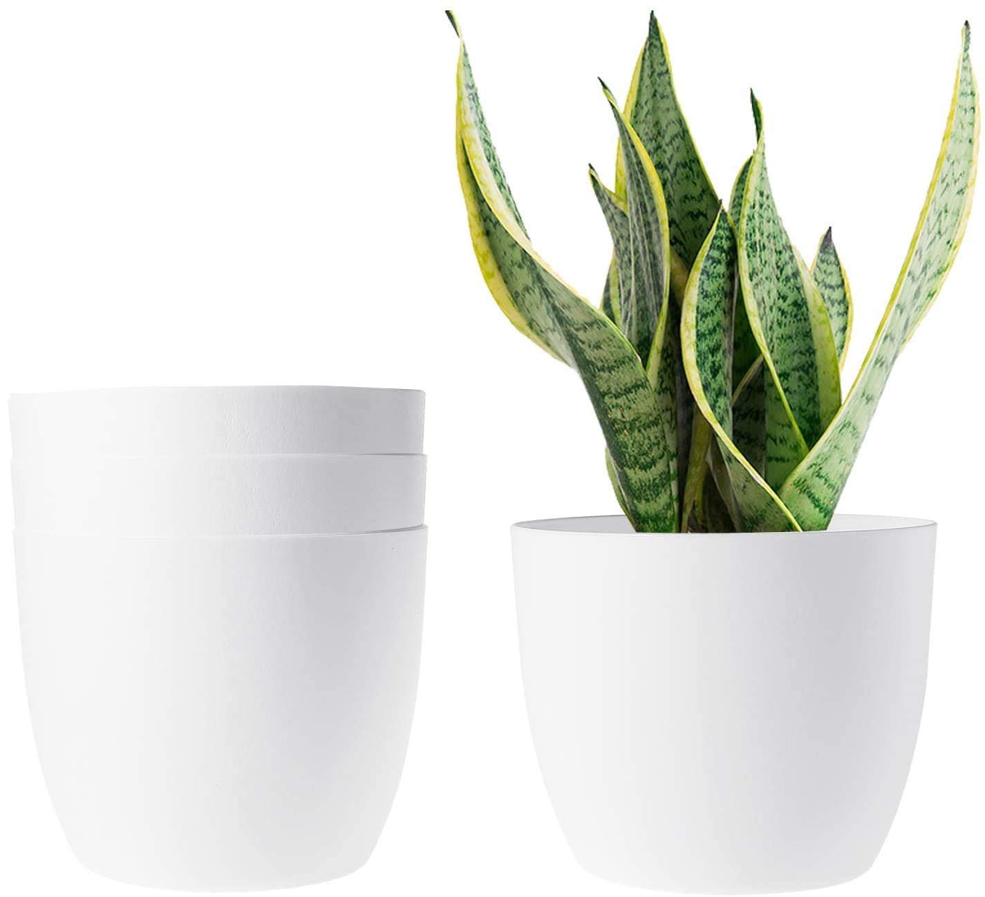 rionto white flower pots for home decoration (pack of 3) | 5 inch eco friendly plastic pots for plants | with drainage holes | ideal for plant hangers | milky white plant pots for balcony and indoor decor