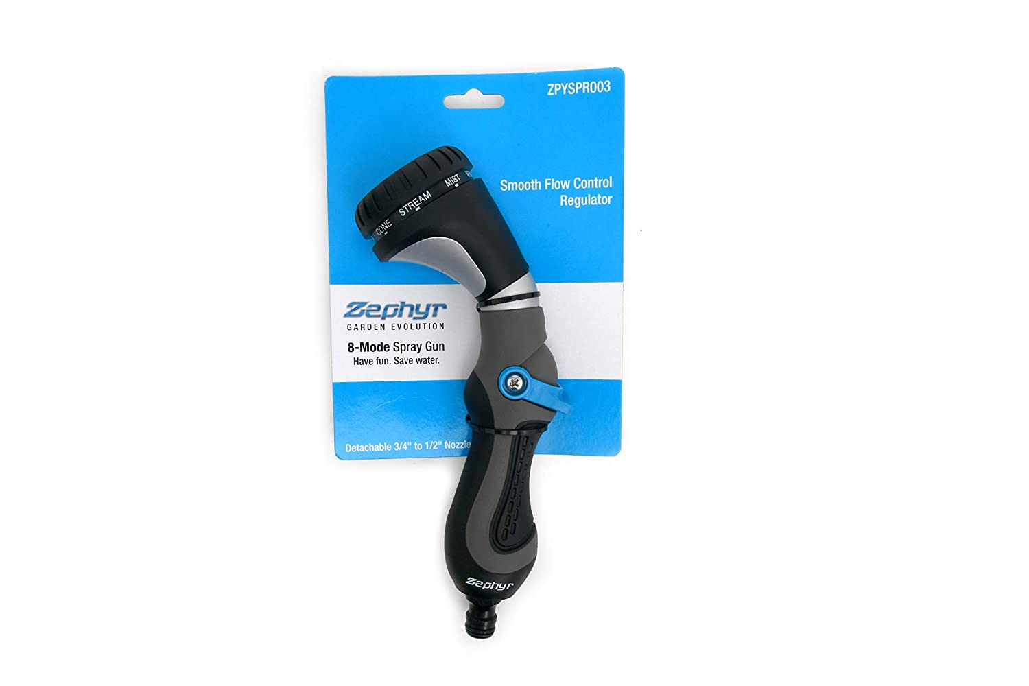 zephyr (2nd gen): 8 mode high performance water spray gun for garden and washing with ergoflow saves water,multicolor