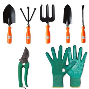 kraft seeds 7pcs durable and essential garden hand tool kit for home (hand cultivator, hand fork, big trowel, small trowel, weeder, garden hand gloves, pruner) | heavy duty all purpose rust resistant