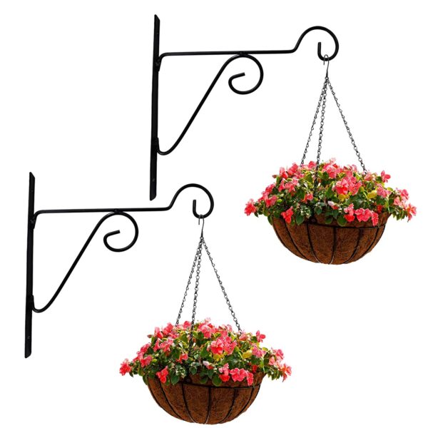 leafy tales plant hanger brackets wall mounted metal hanging hooks, holder for indoor outdoor planters black pack of 2 (wall mounting 2)