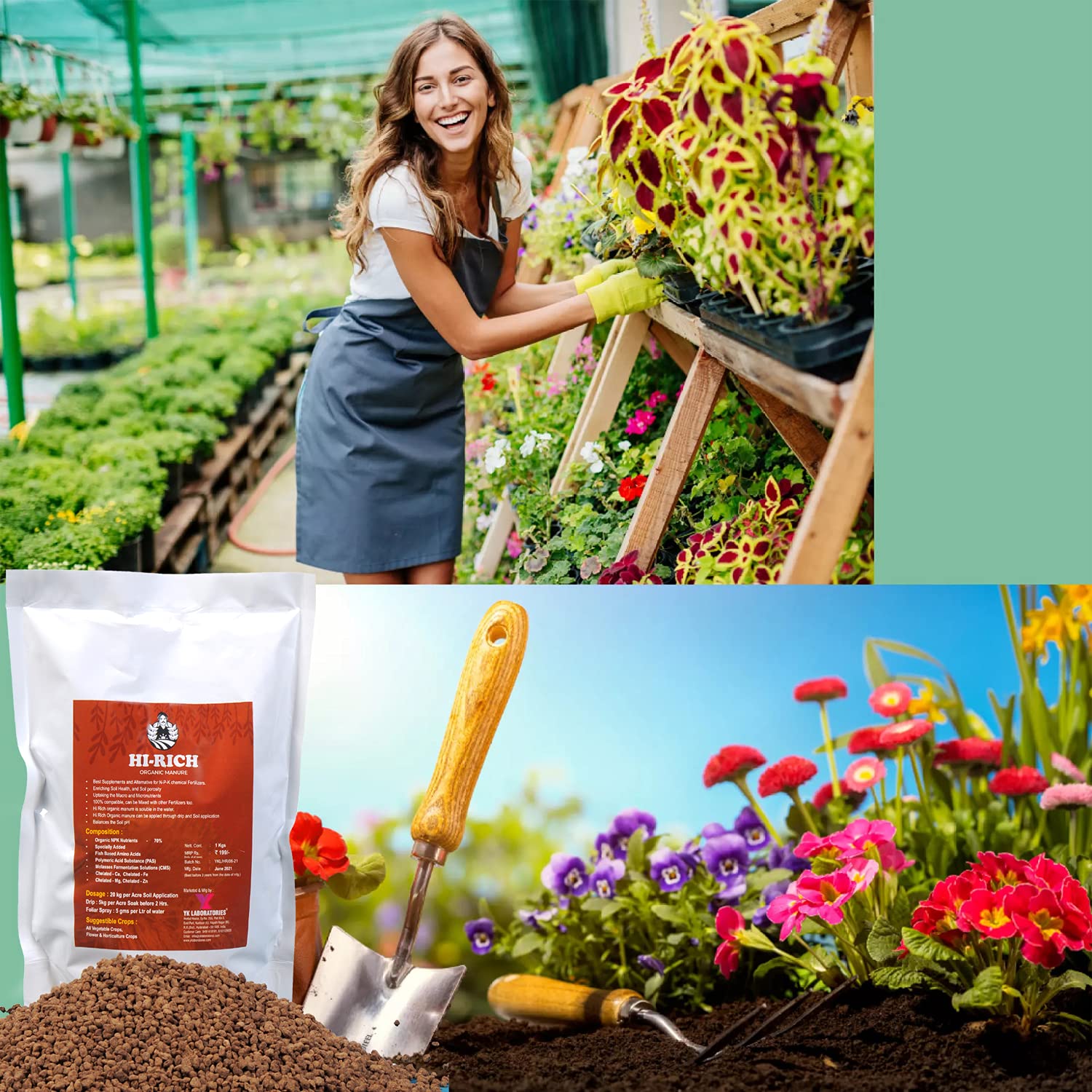 yk laboratories hi rich organic manure/fertilizer for gardening plants & flower pots 2kg