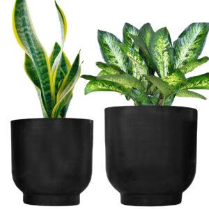 2 pack | ecofynd eva metal plant pots (8 inch, 9 inch) | indoor planter flower pots with drainage hole | home garden decor planter for living room bedroom interior (black finish)