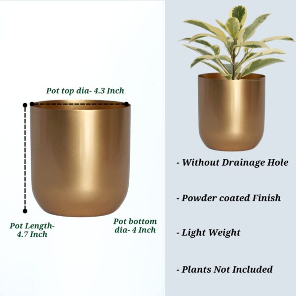 ecofynd 4.3 inches round metal planter for home decor, pack of 2 (gold)