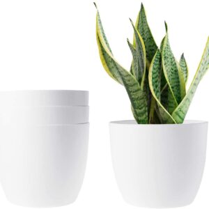 rionto white flower pots for home decoration (pack of 3) | 5 inch eco friendly plastic pots for plants | with drainage holes | ideal for plant hangers | milky white plant pots for balcony and indoor decor