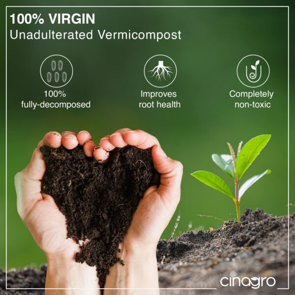 cinagro cowdung fortified vermicompost for indoor, outdoor plants | 100% natural & organic growth booster fertilizer | nutrient rich (5 kgs)