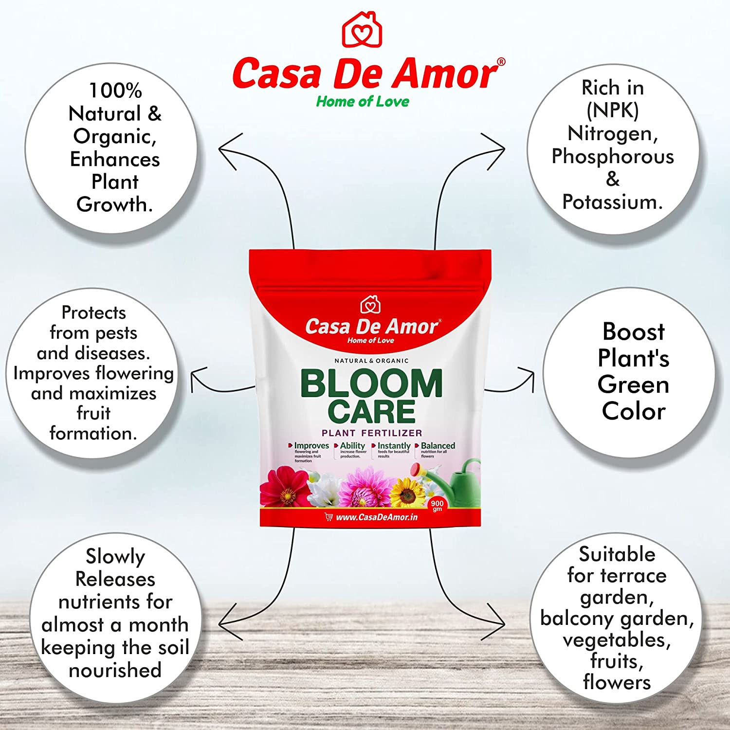 casa de amor bloom care organic essential fertilizer 900 gm