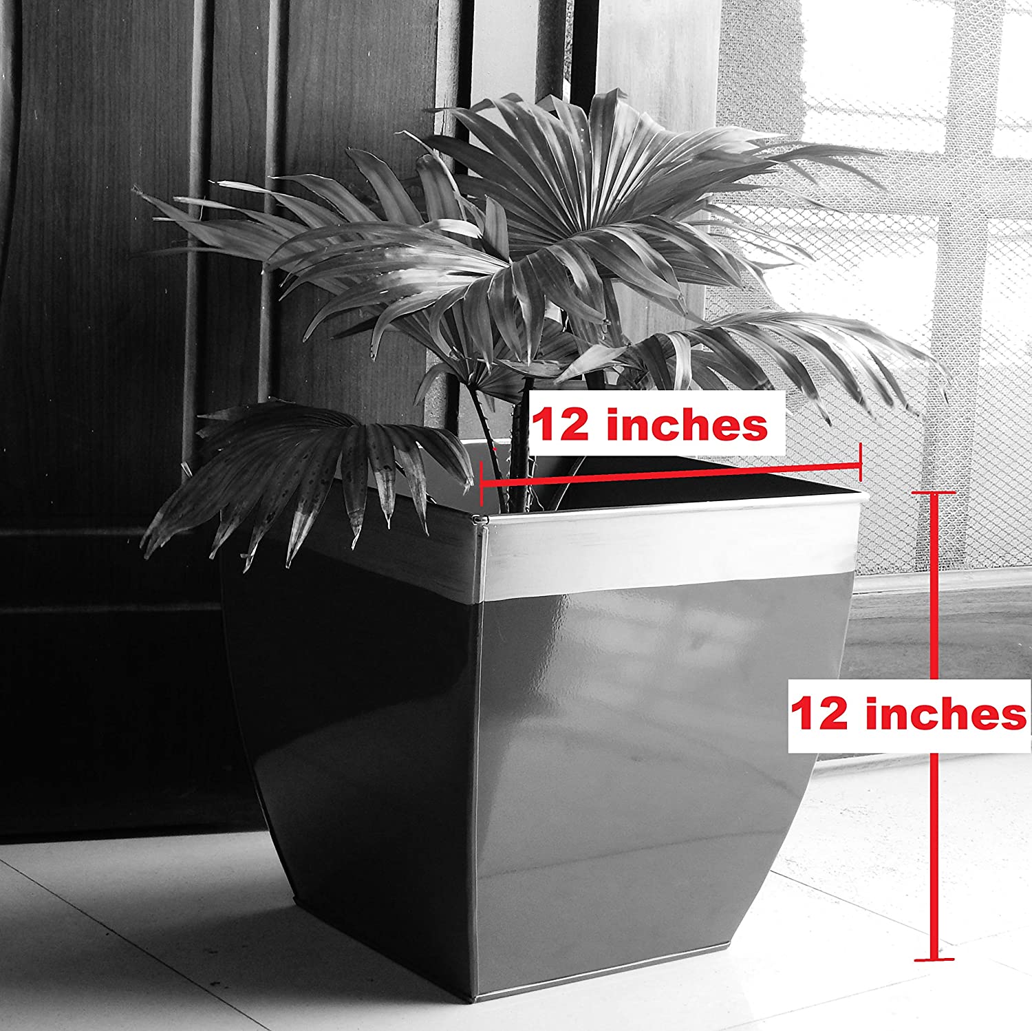 ecofynd metal planter, white, large 12 inches, 2 pieces