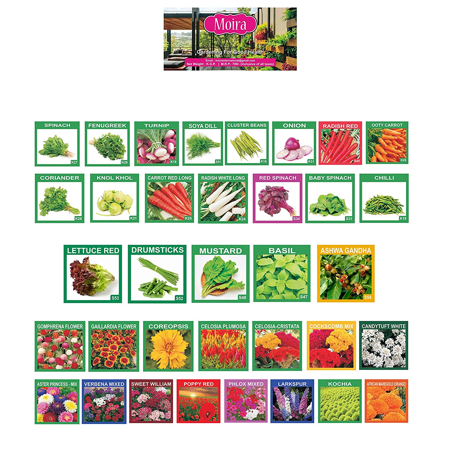 moira combo of 35 flower, vegetables and herbs seeds ( 8000 plus seeds)