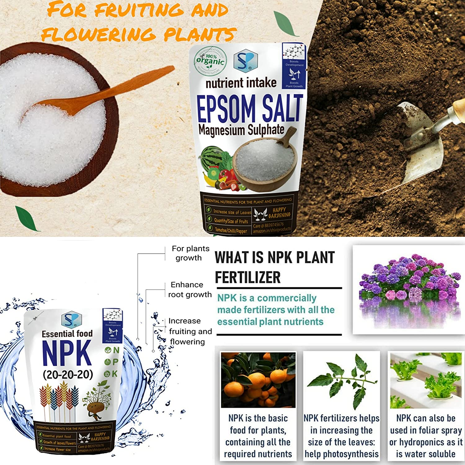shiviproducts npk fertilizer 300gm and epsom salt 150gm